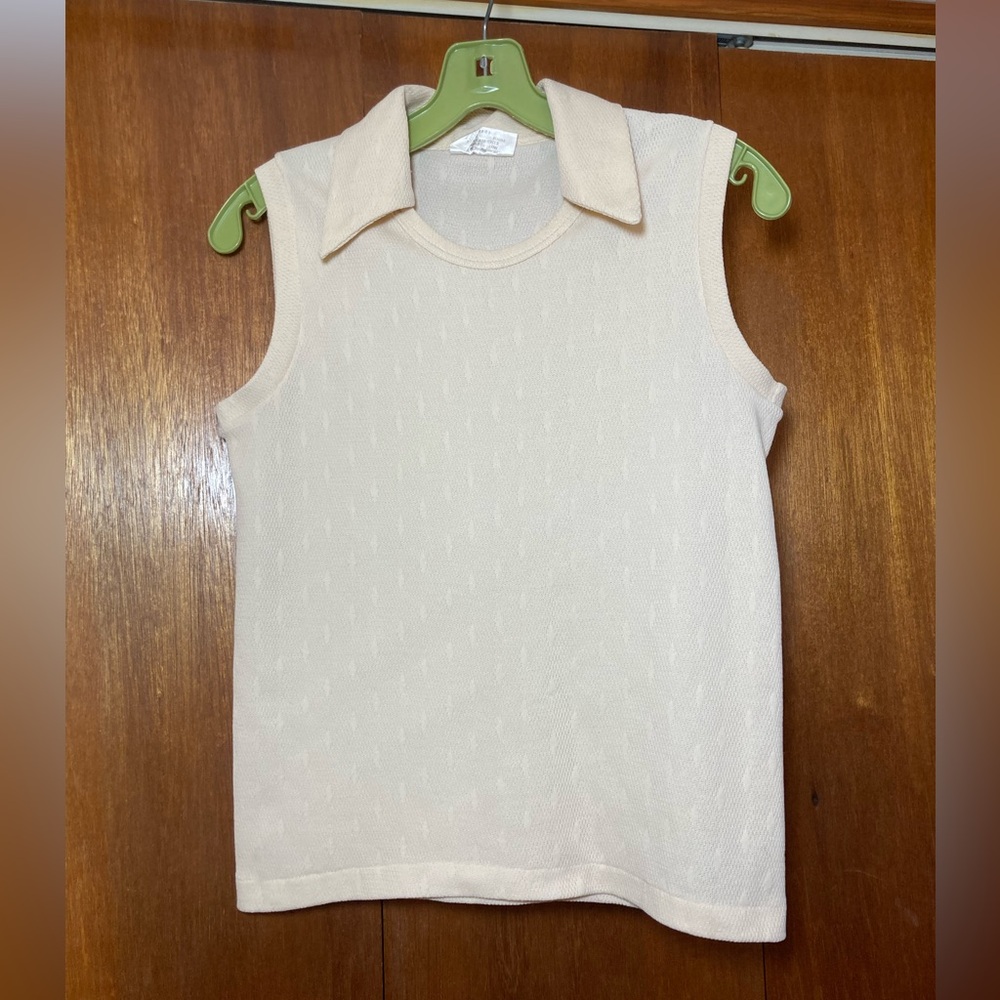 Vintage K-Mart Women's Sleeveless Polo Shirt in Cream